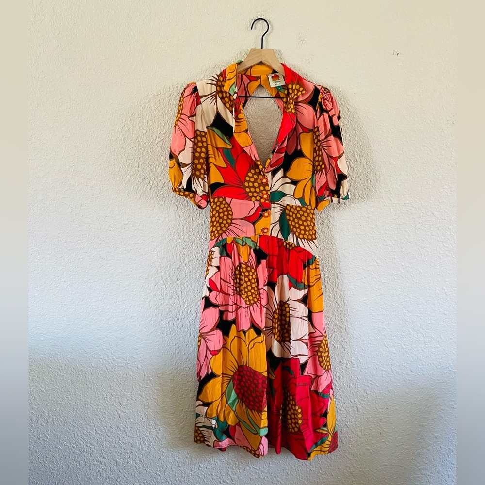 FARM Rio Floral Midi Dress - Red, Yellow, Pink